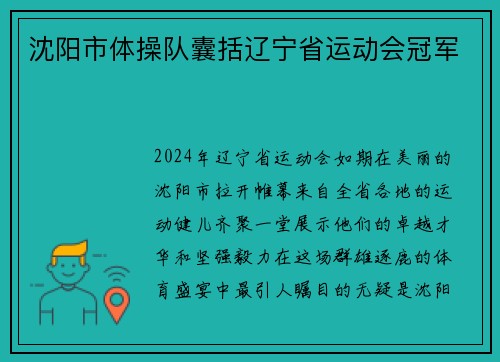 沈阳市体操队囊括辽宁省运动会冠军